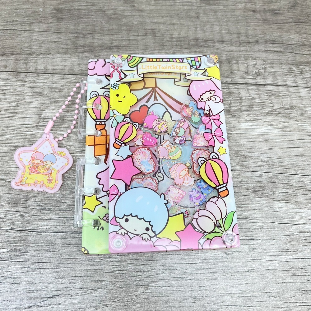 Sanrio Little Twin Stars Shaker Notebook Mini 6 Ring Binder with Acrylic Charm